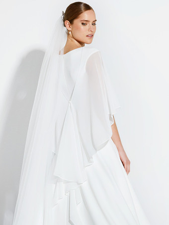 ウェディングラップ ホワイト ハーフスリーブ ショール シフォン ブライダルカバーアップ