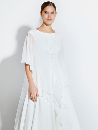 ウェディングラップ ホワイト ハーフスリーブ ショール シフォン ブライダルカバーアップ