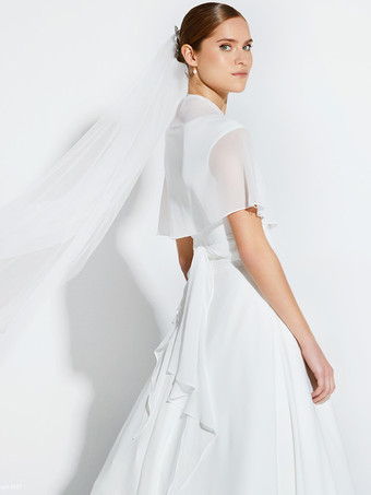 ウェディングラップ ホワイト ハーフスリーブ ショール シフォン ブライダルカバーアップ