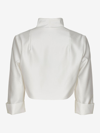 ウェディングラップ ホワイト 7分袖 デザインネックライン トップス サテン生地 ブライダルカバーアップ