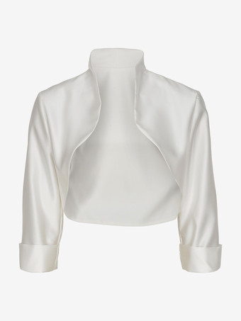 アイボリーウェディングラップ ホワイト 7分袖 デザインネックライン トップス サテン生地 ブライダルカバーアップ