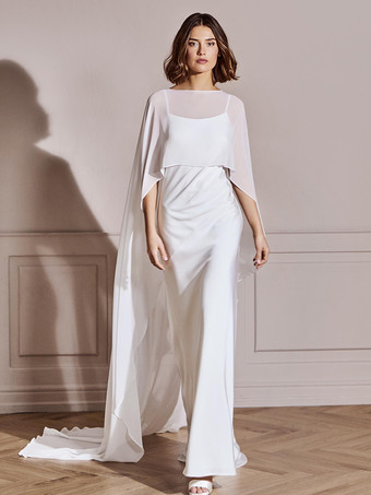 ウェディングラップ ホワイト ハーフスリーブ デザインネックライン ショール シフォン ブライダルカバーアップ