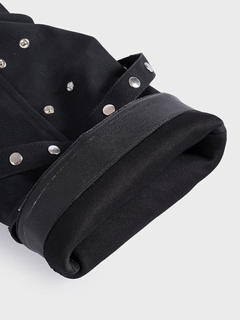 ブラックのミッドカーフブーツ、Womehのラウンドトゥバックルディテールブーツ