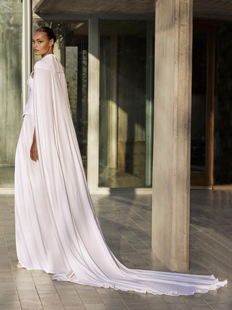 ホワイトウェディングラップ アイボリー ノースリーブ デザインネックライン ショール サテン生地 ボタン ブライダルカバーアップ