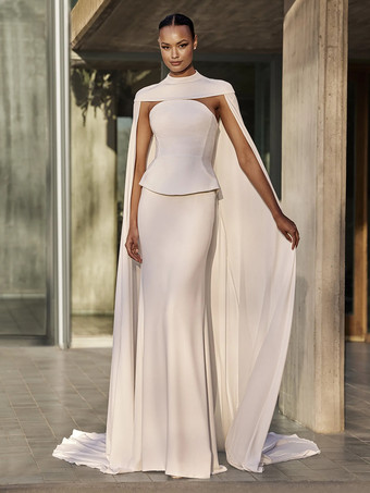 ウェディングラップ アイボリー ノースリーブ デザインネックライン ショール サテン生地 ボタン ブライダルカバーアップ