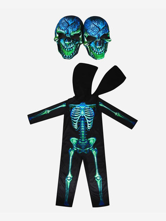 ハロウィン スケルトン コスチューム 子供用 ツインヘッドマスク＆ジャンプスーツ ステージパフォーマンス衣装