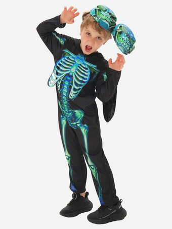 ハロウィン スケルトン コスチューム 子供用 ツインヘッドマスク＆ジャンプスーツ ステージパフォーマンス衣装