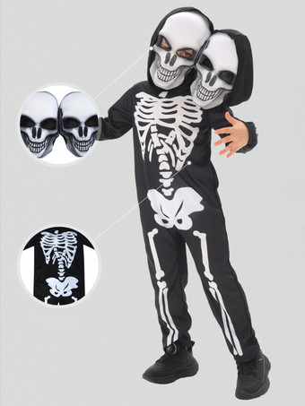 ハロウィン スケルトン コスチューム 子供用 ツインヘッドマスク＆ジャンプスーツ ステージパフォーマンス衣装