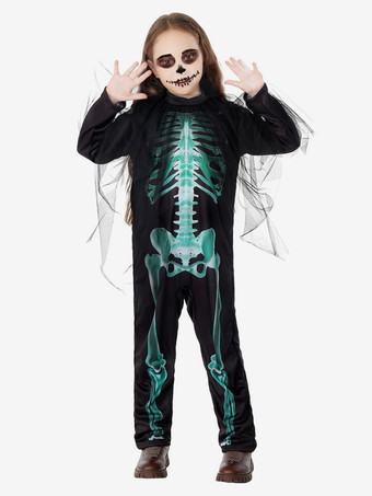 ハロウィン スケルトン コスチューム 子供用 全身ジャンプスーツ 3D ボーンプリント