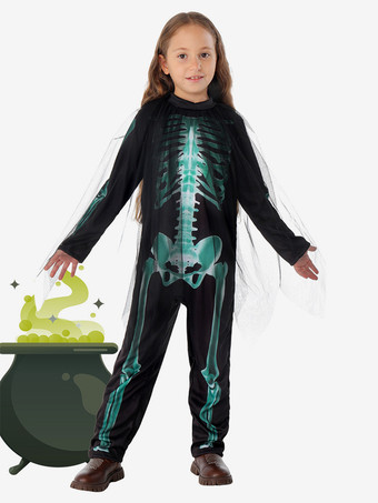 ハロウィン スケルトン コスチューム 子供用 全身ジャンプスーツ 3D ボーンプリント