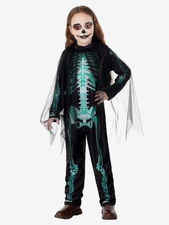 ハロウィン スケルトン コスチューム 子供用 全身ジャンプスーツ 3D ボーンプリント