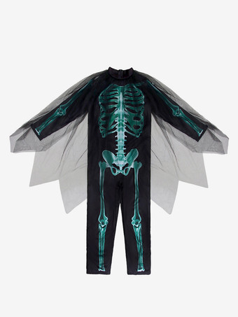 ハロウィン スケルトン コスチューム 子供用 全身ジャンプスーツ 3D ボーンプリント