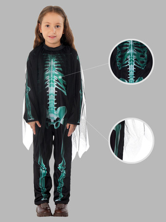ハロウィン スケルトン コスチューム 子供用 全身ジャンプスーツ 3D ボーンプリント