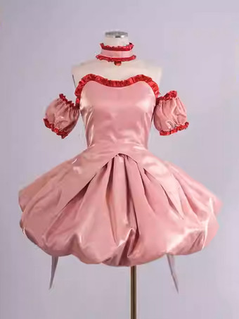 Robe Lolita Cosplay Jupe Rose Robe Plissée Bicolore Sans Manches