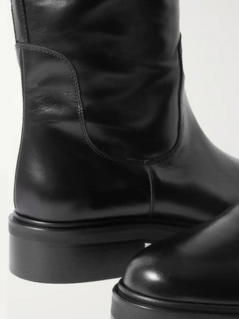 ブラック乗馬ブーツ レディース ラウンドトゥ フラットニーハイブーツ