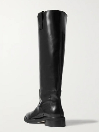 ブラック乗馬ブーツ レディース ラウンドトゥ フラットニーハイブーツ