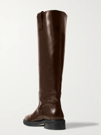 ブラック乗馬ブーツ レディース ラウンドトゥ フラットニーハイブーツ