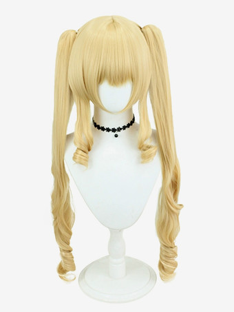 Pelucas clásicas de Lolita color amarillo claro espiral dos colas fibra resistente al calor accesorios de Lolita