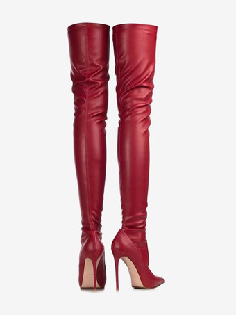 女性用サイハイブーツ、つま先が尖ったハイヒール、セクシーなオーバーニーブーツ