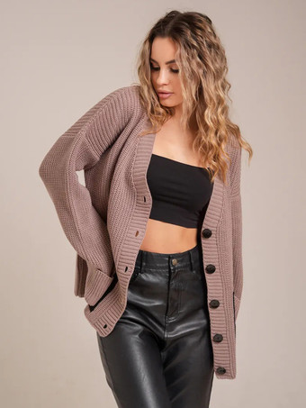 2025年秋冬 コントラストトリムのオーバーサイズVネックカーディガン