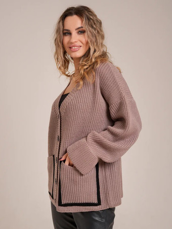 2025年秋冬 コントラストトリムのオーバーサイズVネックカーディガン