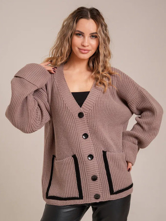 2025年秋冬 コントラストトリムのオーバーサイズVネックカーディガン