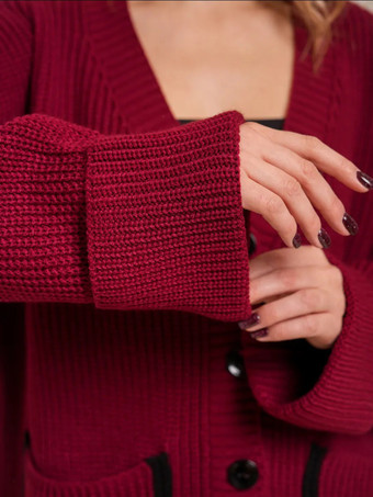 2025年秋冬 コントラストトリムのオーバーサイズVネックカーディガン