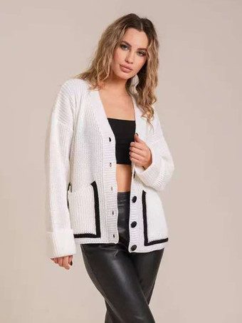 2025年秋冬 コントラストトリムのオーバーサイズVネックカーディガン