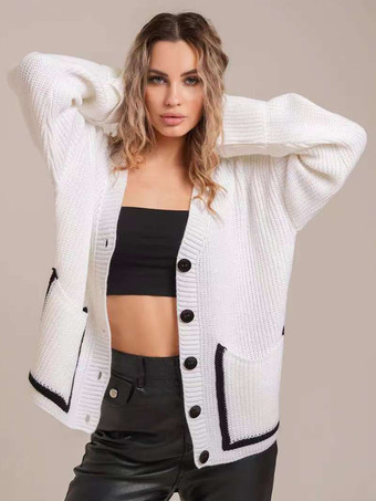 2025年秋冬 コントラストトリムのオーバーサイズVネックカーディガン