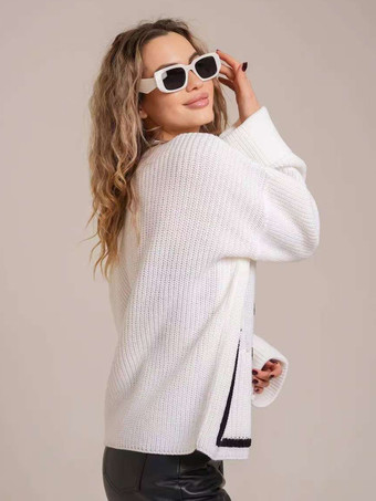 2025年秋冬 コントラストトリムのオーバーサイズVネックカーディガン