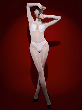 ホワイト ランジェリー ストッキング ボディストッキング ブラック 光沢 滑らか ハイソックス シームレス 全身キャットスーツ ストッキング