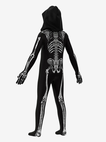 ハロウィン スケルトン ボディスーツ 全身コスチューム フード付き 子供と大人用 3D ボーンプリント タイトな衣装