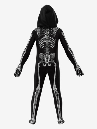 ハロウィン スケルトン ボディスーツ 全身コスチューム フード付き 子供と大人用 3D ボーンプリント タイトな衣装