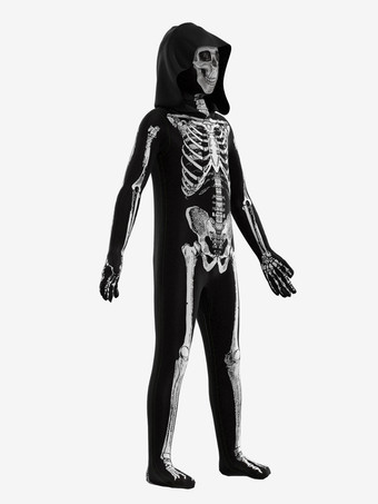 ハロウィン スケルトン ボディスーツ 全身コスチューム フード付き 子供と大人用 3D ボーンプリント タイトな衣装