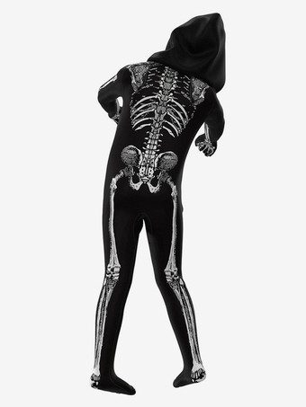 ハロウィン スケルトン ボディスーツ 全身コスチューム フード付き 子供と大人用 3D ボーンプリント タイトな衣装