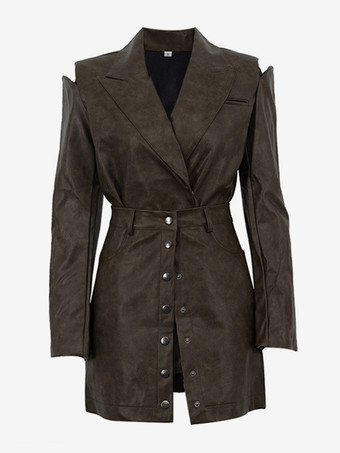 2025年秋冬 フェイクレザージャケット＆ミニスカートのツーピースコーデ