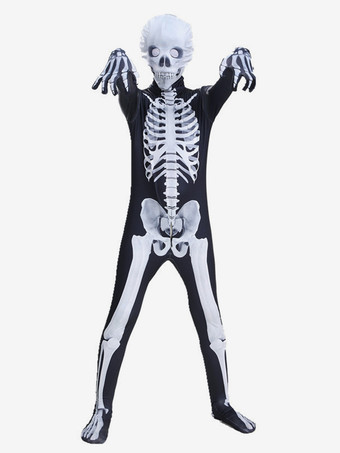 ハロウィン スケルトン ボディスーツ 3D ボーンプリント 子供用 大人用 パーティー用 お揃いコスチューム