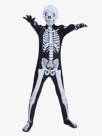 ダークグレー ハロウィン スケルトン ボディスーツ 3D ボーンプリント 子供用 大人用 パーティー用 お揃いコスチューム