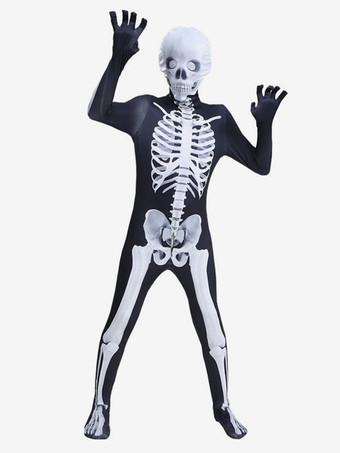 ハロウィン スケルトン ボディスーツ 3D ボーンプリント 子供用 大人用 パーティー用 お揃いコスチューム