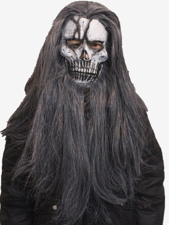 ブラック ハロウィン用の白髪の腐った骸骨マスク