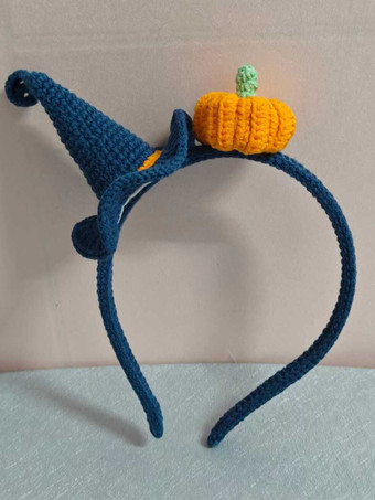 ダークネイビーハロウィン手作りかぎ針編みかぼちゃ帽子ヘッドバンドオレンジビーニー女の子用かわいいヘアアクセサリー