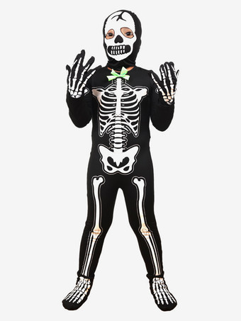 ハロウィン 光るスケルトンコスチューム 子供用 ブラックライト反応ジャンプスーツ 3Dボーンプリント