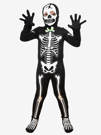 ブラック ハロウィン 光るスケルトンコスチューム 子供用 ブラックライト反応ジャンプスーツ 3Dボーンプリント