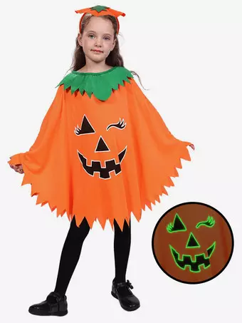 Costume Fantasma Bambini Che Si Illumina Al Buio - Con Secchiello A Zucca - Poncho Morbido Halloween - 2