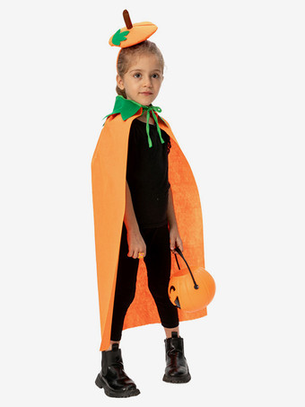 ハロウィン 子供用 パンプキンケープ オレンジ フラシ天 マント リーフフード付き かわいい トリック・オア・トリート コスチューム