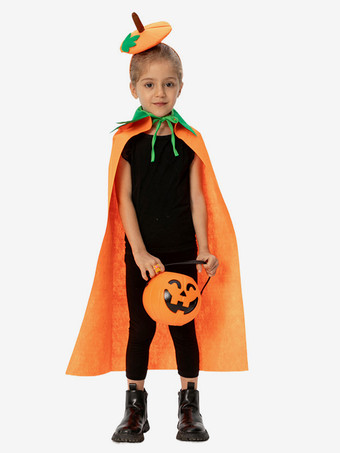 ハロウィン 子供用 パンプキンケープ オレンジ フラシ天 マント リーフフード付き かわいい トリック・オア・トリート コスチューム
