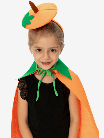 ハロウィン 子供用 パンプキンケープ オレンジ フラシ天 マント リーフフード付き かわいい トリック・オア・トリート コスチューム