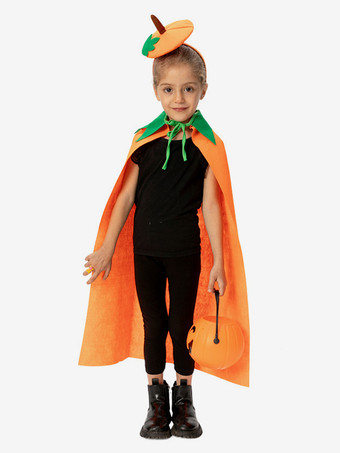 オレンジハロウィン 子供用 パンプキンケープ オレンジ フラシ天 マント リーフフード付き かわいい トリック・オア・トリート コスチューム