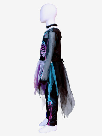 ハロウィン 女の子用 スケルトン コスチューム 骨柄 ジャンプスーツ キュート 不気味 衣装