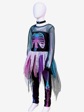 ハロウィン 女の子用 スケルトン コスチューム 骨柄 ジャンプスーツ キュート 不気味 衣装